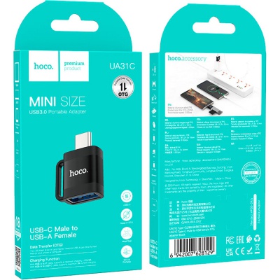 Перехідник UA31C USB-C M to USB F OTG Black HOCO (6942007628129)