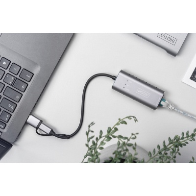 Перехідник USB-C + USB 3.0 to RJ45 2500Mbps Ethernet Digitus (DN-3028)
