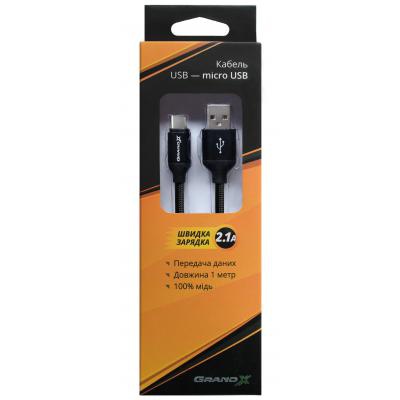 Дата кабель USB 2.0 AM to Micro 5P 1.0m Black/Black Grand-X (NM01BB)