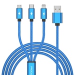 Дата кабель USB 2.0 AM to Lightning + Micro 5P + Type-C blue Proda (PD-B65th-BL)