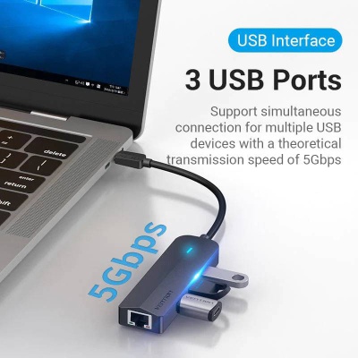 Концентратор Vention USB 3.1 Type-C to 3xUSB 3.0+MicroUSB+RJ45 100M Ethernet black (TGPBB)