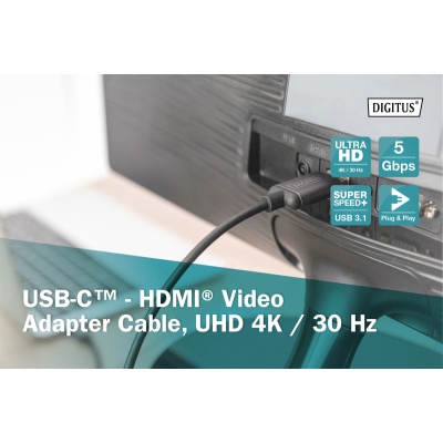 Кабель мультимедійний USB-C to HDMI M 1.8m UHD 4K Digitus (DA-70821)