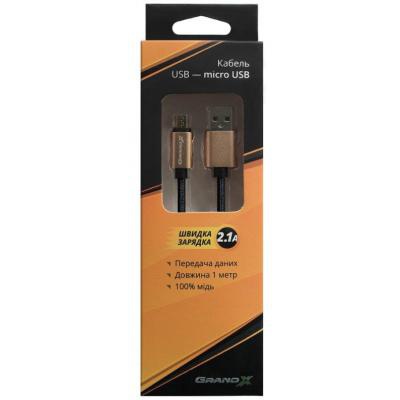 Дата кабель USB 2.0 AM to Micro 5P 1.0m Cu, 2,1A, Black/Gold Grand-X (FM01BG)