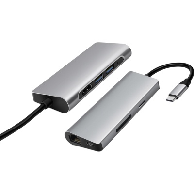 Концентратор Prologix USB3.1 Type C to HDMI+2*USB3.0+PD+Lan+TF+SD (PR-WUC-105B)