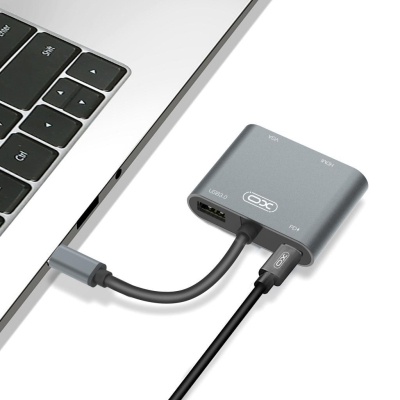 Перехідник XO 4-in-1 Dock USB-C (HDMI/VGA/USB3.0/USB-C PD) (XO-HUB001SL)