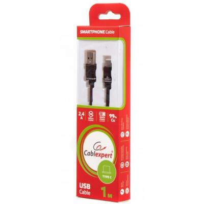 Дата кабель USB 2.0 AM to Type-C 1.0m flat Cablexpert (CCPB-C-USB-10BK)