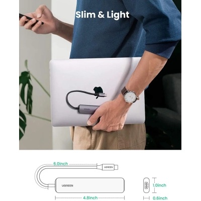Концентратор Ugreen USB-C to 4xUSB 3.0 + HDMI CM417 gray (20197)