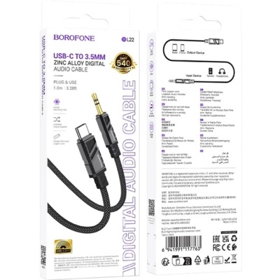 Кабель мультимедійний USB-C to 3.5mm M 1.0m black BOROFONE (6941991117763)