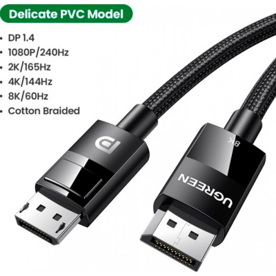 Кабель мультимедійний Display Port to Display Port 2.0m v.1.4 Plastic Case Braided DP114 Ugreen (80392)