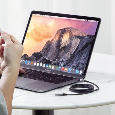 Кабель мультимедійний 3.5mm M to 3.5mm F 1.0m Gray HOCO (6931474762153)