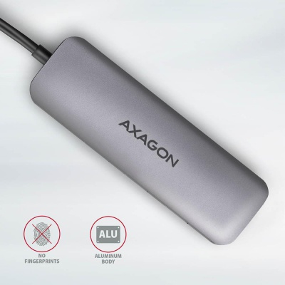 Концентратор AXAGON USB-C to 2xUSBA + HDMI + SD/microSD + USB-C PD 100W 0.2m grey (HMC-5)