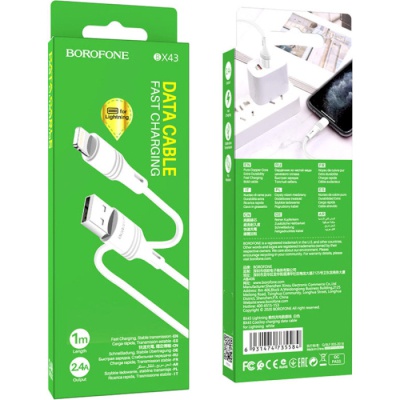 Дата кабель USB 2.0 AM to Lightning 1.0m 2.4A PVC BX43 white BOROFONE (6931474735584)