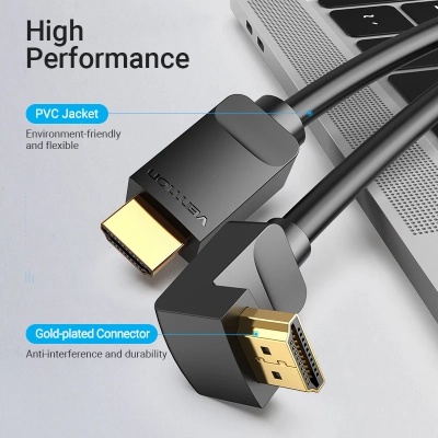 Кабель мультимедійний HDMI M to HDMI M 1.0m 90° corner black Vention (AAQBF)