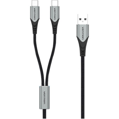 Дата кабель USB 2.0 AM to 2хUSB-C M 1.0m Y-Splitter Charging Cable 2.4А 480Mbps Aluminum Al Vention (CQOHF)