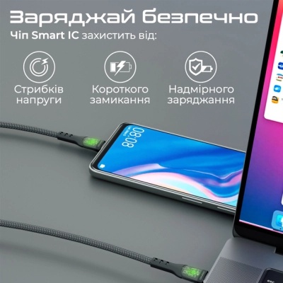 Дата кабель USB-C to USB-C transline-cc200.black Promate (transline-cc200.black)