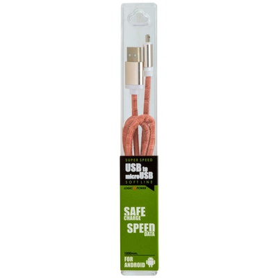 Дата кабель LogicPower USB 2.0 -> micro USB 1м P (кожа) розовый /Retail (5134)