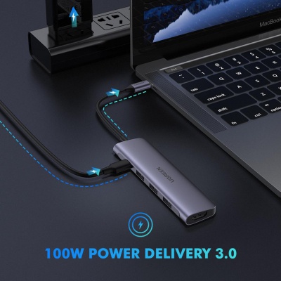 Концентратор Type-C M to HDMI+3xUSB+PD Power Converter CM136 (Gray) Ugreen (50209)