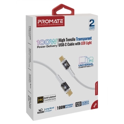 Дата кабель USB-C to USB-C lucidline-cc120.white Promate (lucidline-cc120.white)
