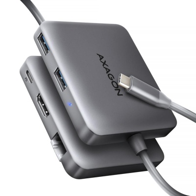Концентратор AXAGON USB-C to 2xUSB-A + HDMI + RJ45 + PD 100W 0.2m grey (HMC-5HL)