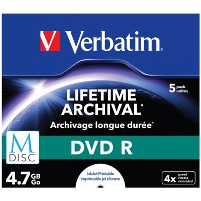 Диск DVD Verbatim 4.7GB 4x Printable M-Disc 5 Pack Jewel Case (43821)