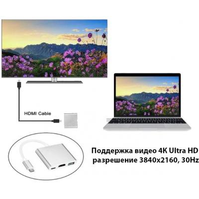 Переходник Dynamode Dynamode USB3.1 Type-C to 1хHDMI, 1хUSB 3.0, 1хUSB Type-C Fe (Multiport USB 3.1 Type-C to HDMI)