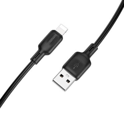 Дата кабель USB 2.0 AM to Lightning 1.0m Lenny silicone BX113 black BOROFONE (6941991115394)