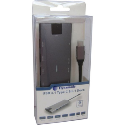 Концентратор Dynamode USB Type-C to HDMI 4K + Mini DP + 3хUSB3.0 + Gigabit RJ45+ U (Dock-9-in-1-TypeC-HDMI-Mini-DP-USB3.0-RJ45)