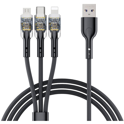 Дата кабель USB 2.0 AM to Lightning + Micro 5P + Type-C PD-B94th Black Proda (PD-B94th-BK)