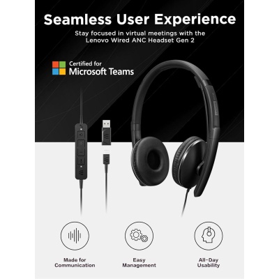Навушники Lenovo Wired ANC Headset Gen 2 (Teams) Black (4XD1M45627)