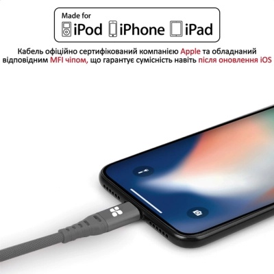 Дата кабель USB 2.0 AM to Lightning ervelink-i.grey Promate (nervelink-i.grey)