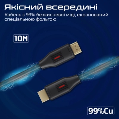 Кабель мультимедійний HDMI to HDMI 10.0m v2.0 black Promate (prolink4k60-10m)