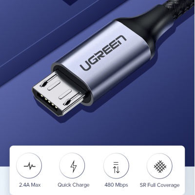 Дата кабель USB 2.0 AM to Micro 5P 1.5m US290 Silver Ugreen (US290/60152)