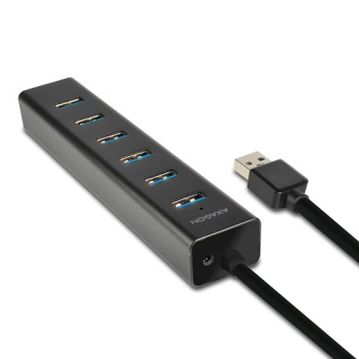 Концентратор AXAGON USB 3.1 to 7xUSB 3.0 + power adapter black (HUE-SA7BP)