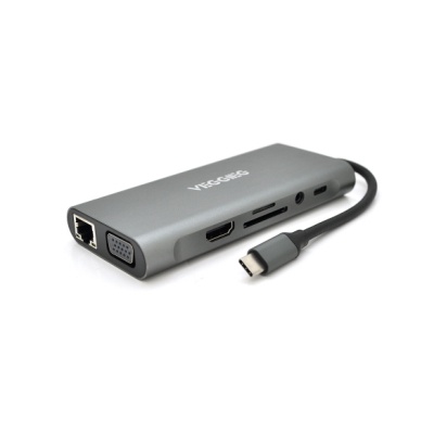 Концентратор VEGGIEG USB-C 7-in-1 USB-C + 3xUSB 3.0 + HDMI + 3.5mm + SD/TF + RJ45 0.1m silver (TC11-S)