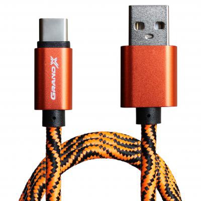 Дата кабель Grand-X USB - Type C, Cu, 1.5A, Orange/Black, 1m (FC05OB)