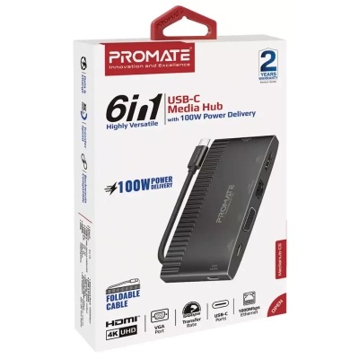 Концентратор Promate USB Hub 6 ports mediahub-c6.black (mediahub-c6.black)