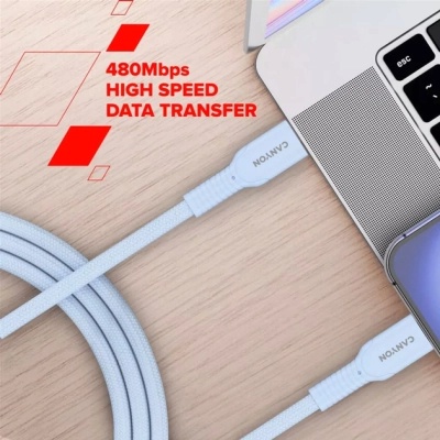 Дата кабель USB-C to USB-C 1.0m OnWire 60CL C-C 60W COLOR Braided 1m White Canyon (CND-CCAP60AB10W)
