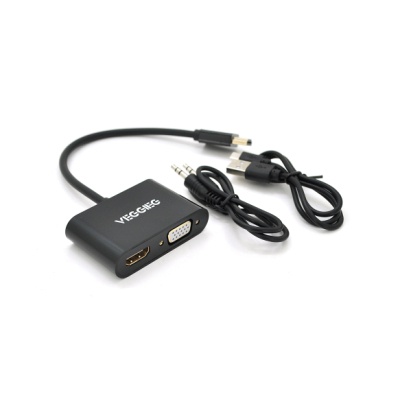 Перехідник HDMI M to VGA F + HDMI F 0.25m black VEGGIEG (YT-C-H-V500)