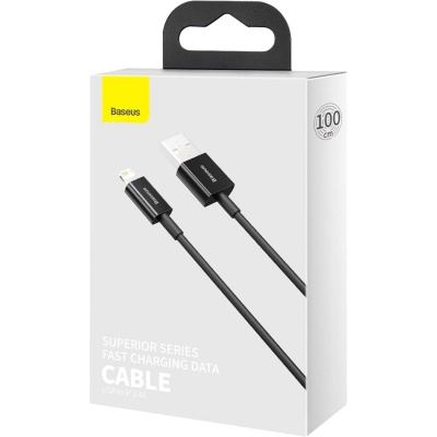 Дата кабель USB 2.0 AM to Lightning 1.0m 2.4A Superior Series Black Baseus (CALYS-A01)
