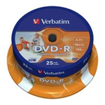 Диск DVD Verbatim 4.7Gb 16X CakeBox 25шт Printable (43538)