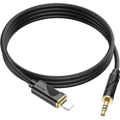 Кабель мультимедійний Lightning to 3.5mm M 1.0m silicone black HOCO (6942007625494)