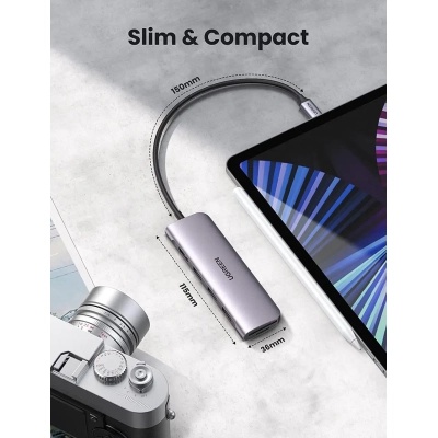Концентратор Ugreen USB-C to 3xUSB 3.0 + HDMI + SD/TF CM195 gray (70410)