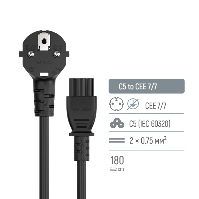 Кабель живлення C5 1.0m black ColorWay (CW-CBP084-BK)