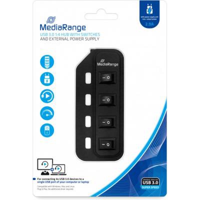 Концентратор Mediarange USB 3.0 hub 1:4, БП 5 V, black (MRCS505)