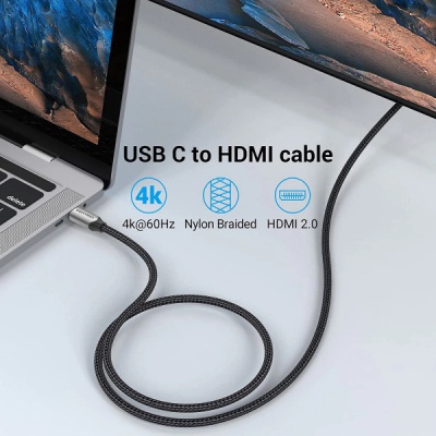 Кабель мультимедійний USB-C to HDMI M 2.0m V2.0 4K 60Hz black Vention (CRBBH)