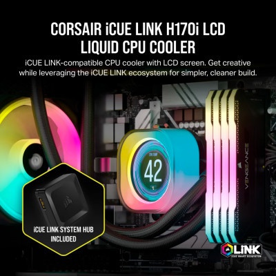 Система рідинного охолодження Corsair iCUE Link H170i LCD RGB (CW-9061009-WW)