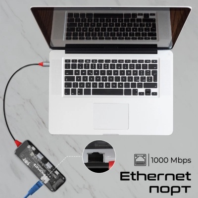 Концентратор Promate USB-C 8-in-1 USB-C PD100W + HDMI 4K60Hz + USBC + 2xUSB 3.0 + RJ45 1000Mbps + SD/MicroSD grey (transhub-mini)