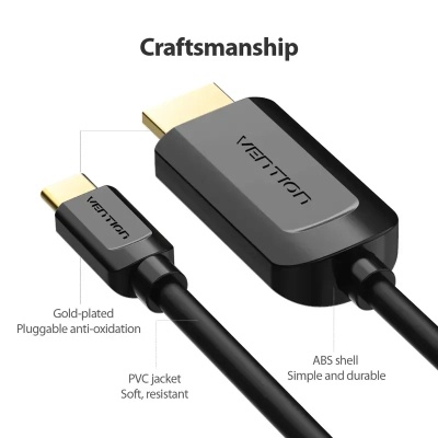 Кабель мультимедійний USB-C to HDMI M 1.5m black Vention (CGUBG)
