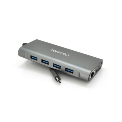 Концентратор VEGGIEG USB-C 7-in-1 USB-C + 3xUSB 3.0 + HDMI + 3.5mm + SD/TF + RJ45 0.1m silver (TC11-S)