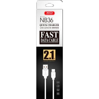 Дата кабель USB 2.0 AM to Micro 5P 1.0m 2.1A white XO (NB36-M-1-WH)